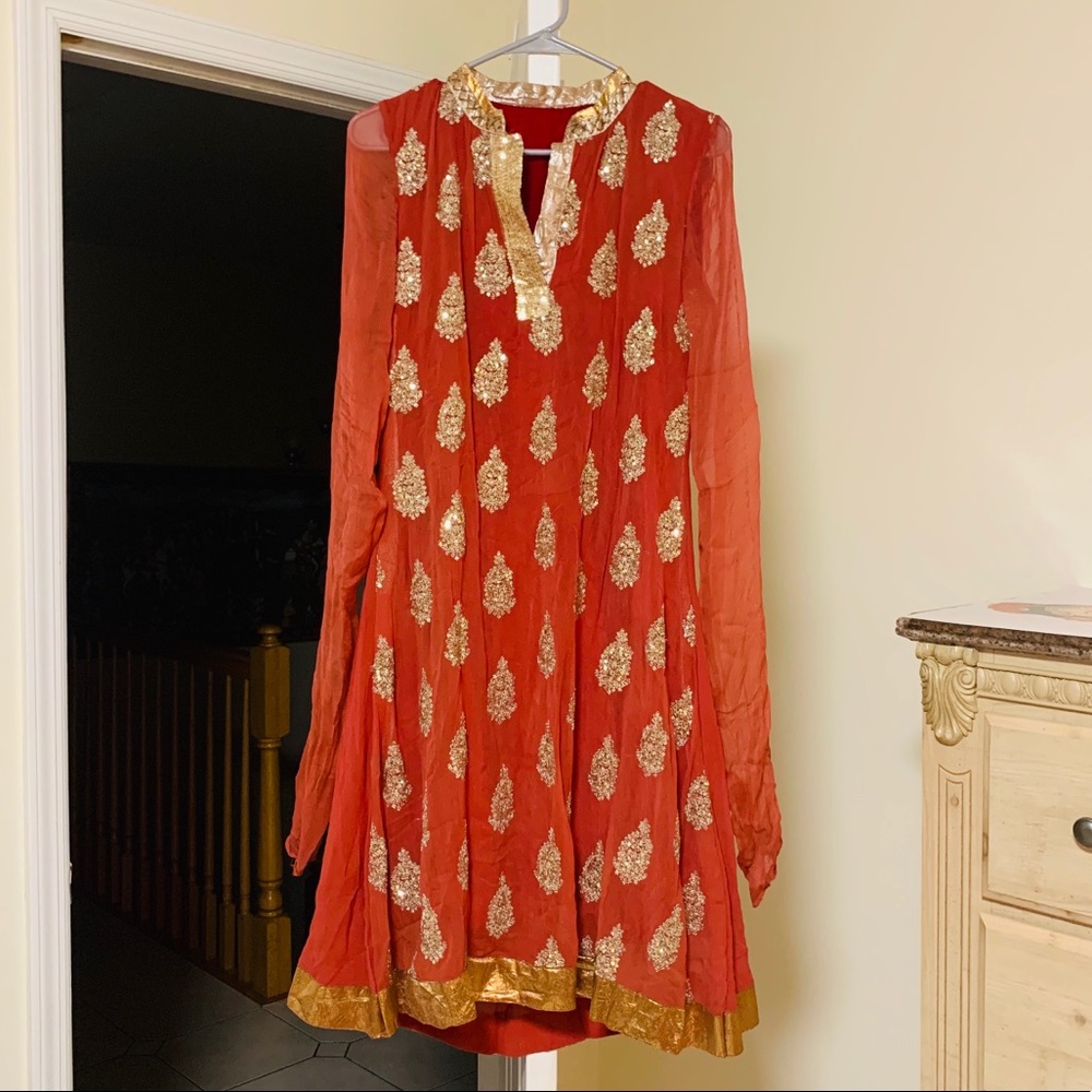 Gold Sequin and Maroon Anarkali - DONATING ASAP